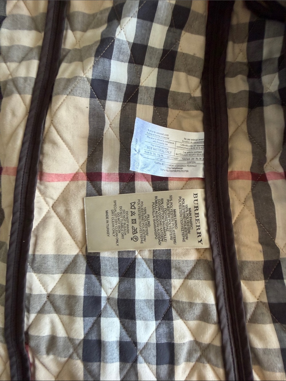 Burberry Quilted Puffer Jacket in Brown with Signature Check Cuff - Picture 7 of 10